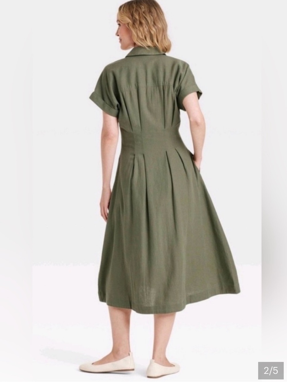 Universal Thread Olive Green Collared Button-Midi Dress - Picture 2 of 4